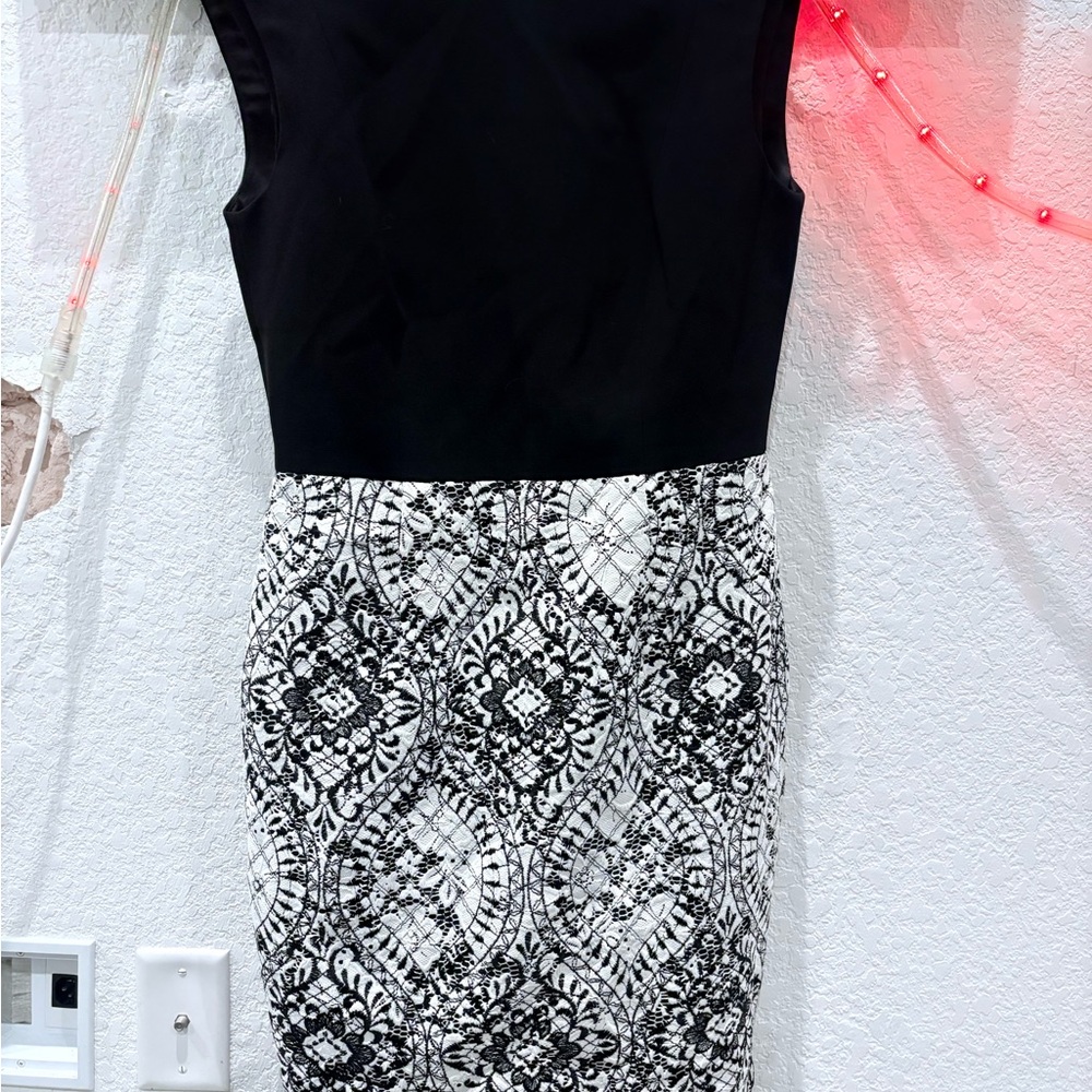 Elegant Black and White Patterned Mini Dress